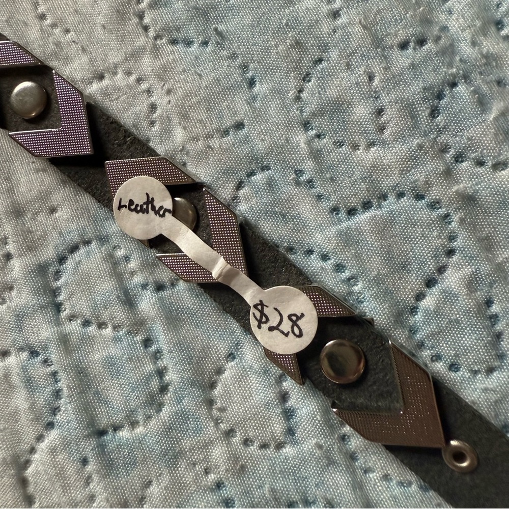 Silver and Grey Geometric Leather Bracelet - Picture 7 of 7